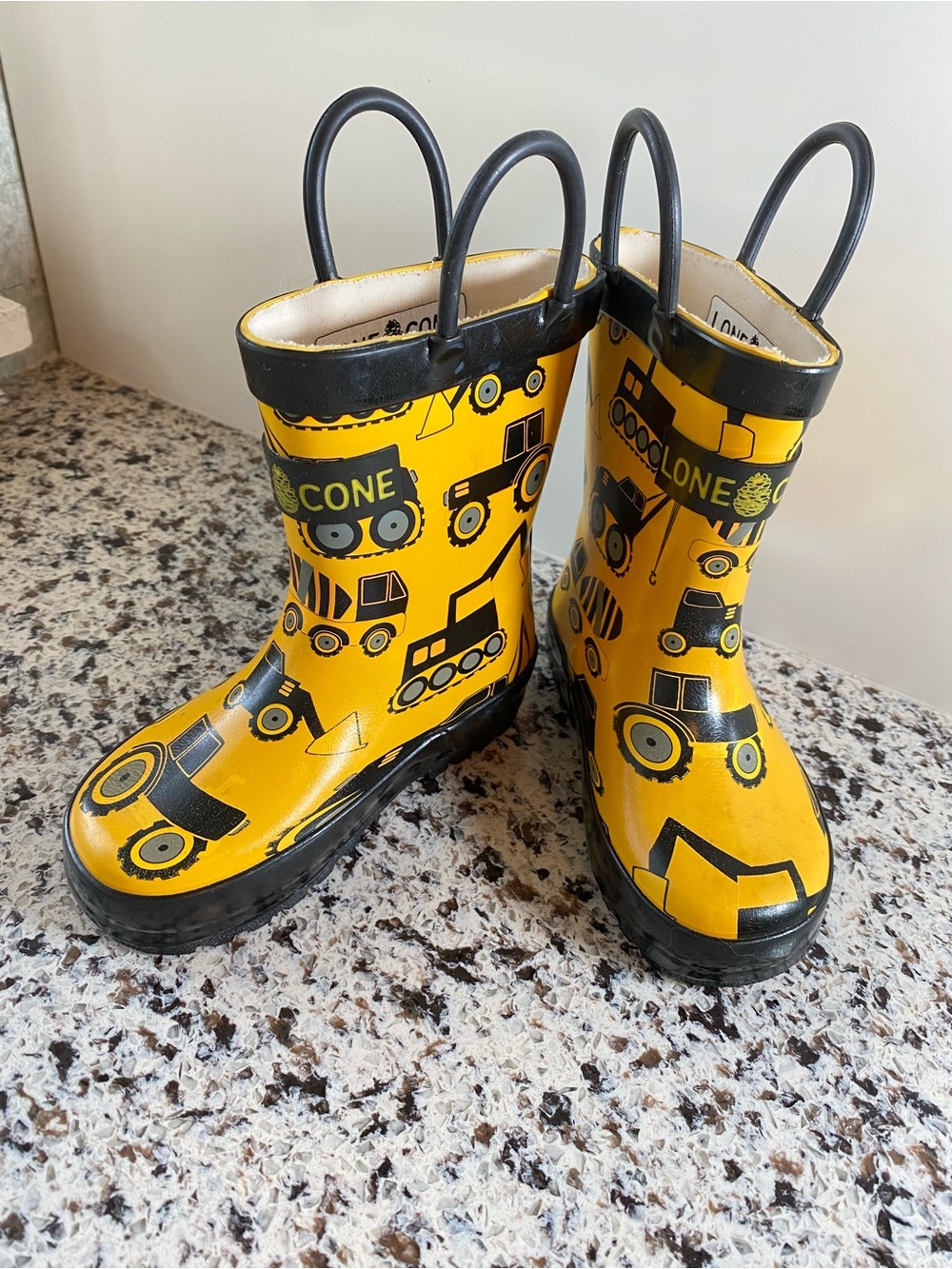 LONE CONE Toddler Boy Rain Boots Rubber Construction Vehicles Yellow 6
